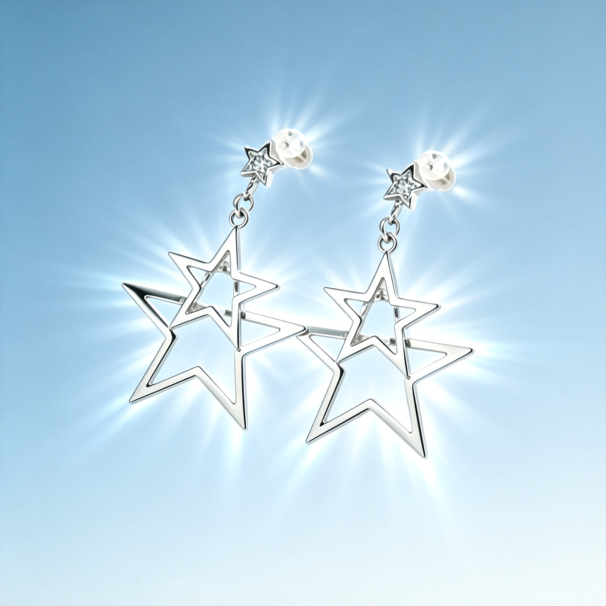 ⭐ Star Drop Earrings | Silver Geometric Jewelry | Layered Celestial Shine