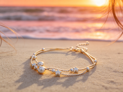 ⭐ Star Bracelet | Silver Double-Layer Jewelry | Frosted Bead Charm