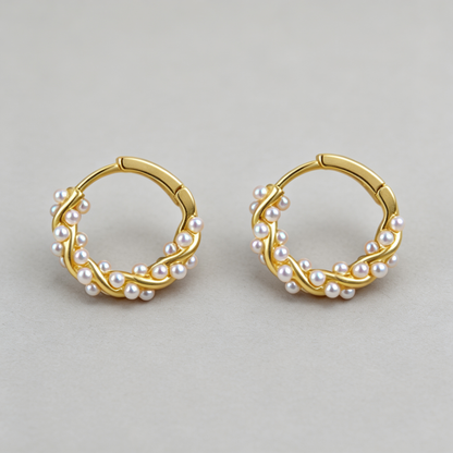 🤍 Pearl Hoop Earrings | Gold-Tone Jewelry | Twisted Mini Elegance