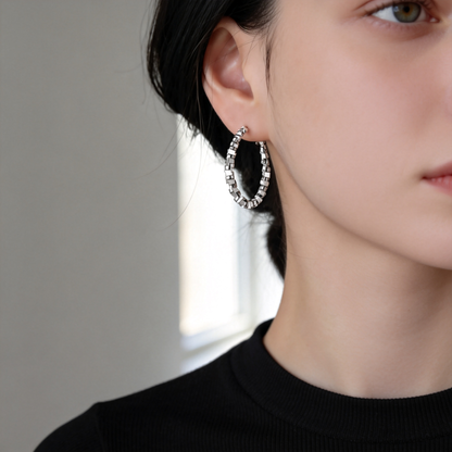 🔗 Hoop Earrings | Silver Geometric Jewelry | Textured Chain Shine