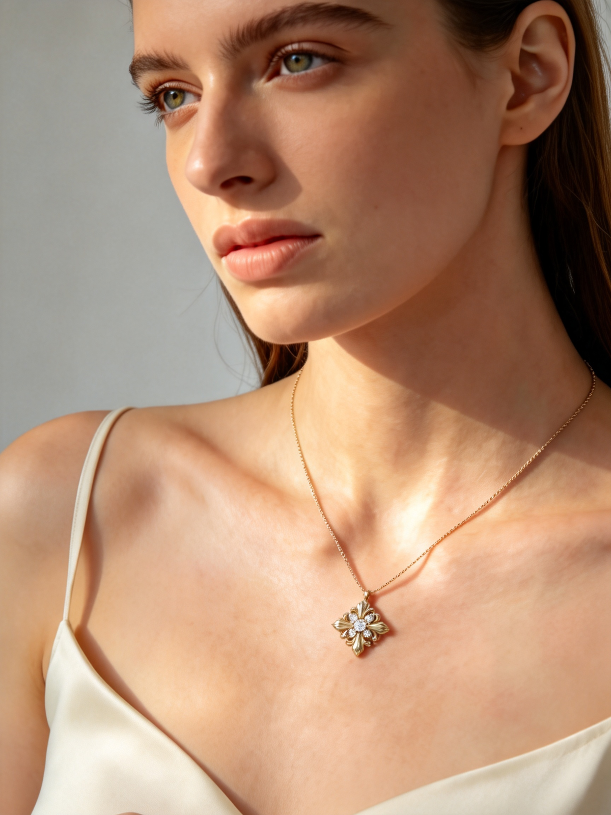 🌼 Iris Necklace | Gold-Tone Floral Jewelry | Vintage Crystal Bloom