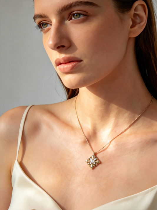 🌼 Iris Necklace | Gold-Tone Floral Jewelry | Vintage Crystal Bloom