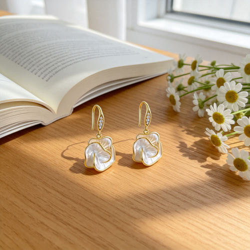 🌸 Camellia Earrings | Mother-of-Pearl Jewelry | Sculpted Floral Glow