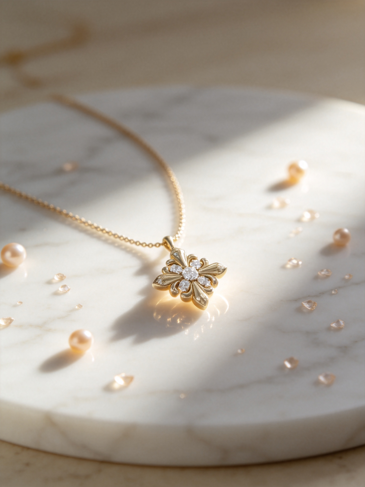 🌼 Iris Necklace | Gold-Tone Floral Jewelry | Vintage Crystal Bloom