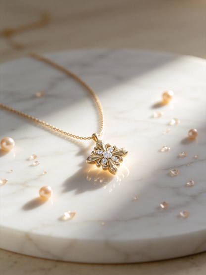 🌼 Iris Necklace | Gold-Tone Floral Jewelry | Vintage Crystal Bloom