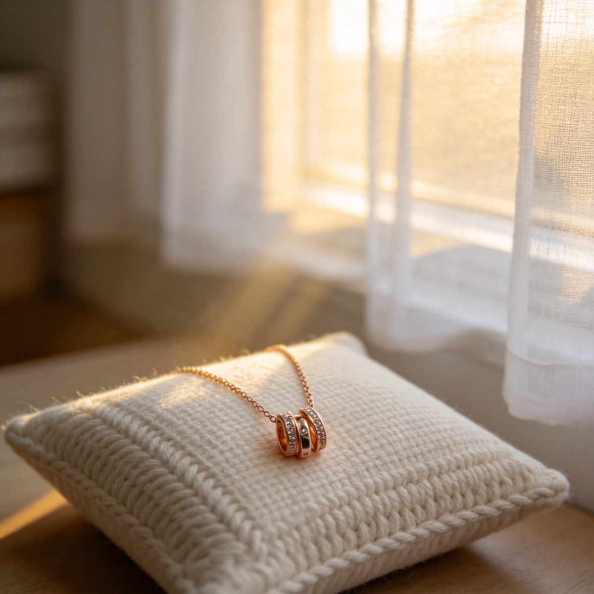 💫 Triple-Ring Necklace | Rose-Gold Everyday Jewelry | Layered Crystal Shine