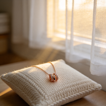 💫 Triple-Ring Necklace | Rose-Gold Everyday Jewelry | Layered Crystal Shine