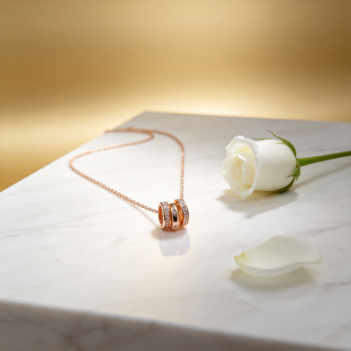💫 Triple-Ring Necklace | Rose-Gold Everyday Jewelry | Layered Crystal Shine